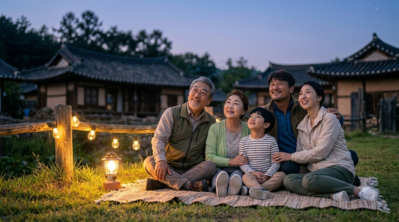 별빛마을 밤하늘 아래의 3세대 가족